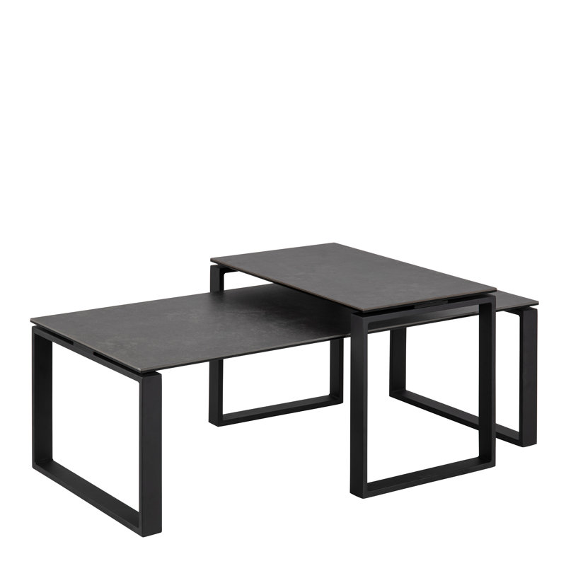 Katrine Coffee Table Set with Ceramic Akranes Top, Black