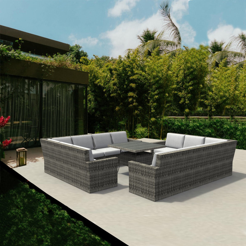 Wicker 12 - Person Patio Conversation Set with Cushions