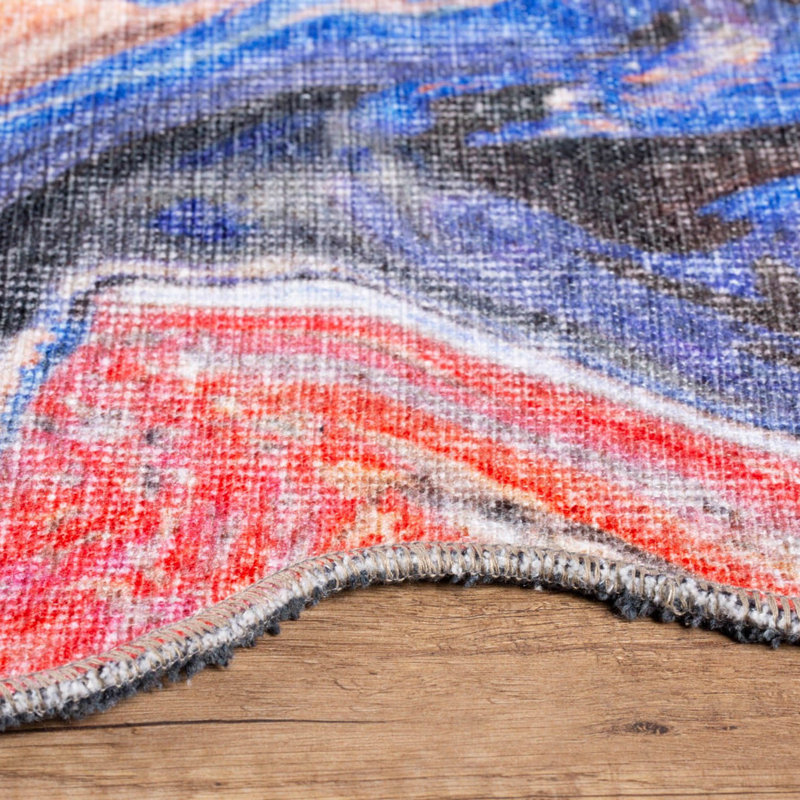 Novelty Abstract Machine Made Machine Woven Polyester Area Rug in Blue/Red/Ivory, Novelty 4'7" x 6'3"
