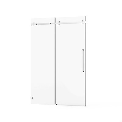 Porte de douche sans cadre, l 48 po x H 72 po, porte coulissante silencieuse en verre trempé, 1/4 po (6 mm) d'épaisseur en verre trempé transparent