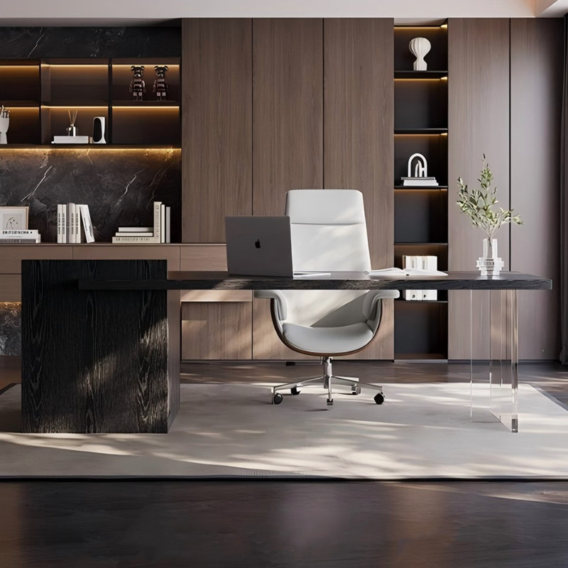 Bureau de direction rectangulaire en bois noir avec cabinet, H 29,53 po x l 70,87 po x P 27,56 po