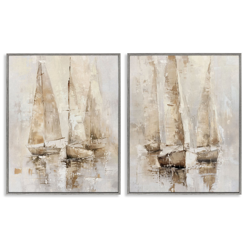  Ensemble de 2 giclées sur voiliers neutres par Nina Blue, Estampe numérique Farmhouse, H 30 po x l 24 po