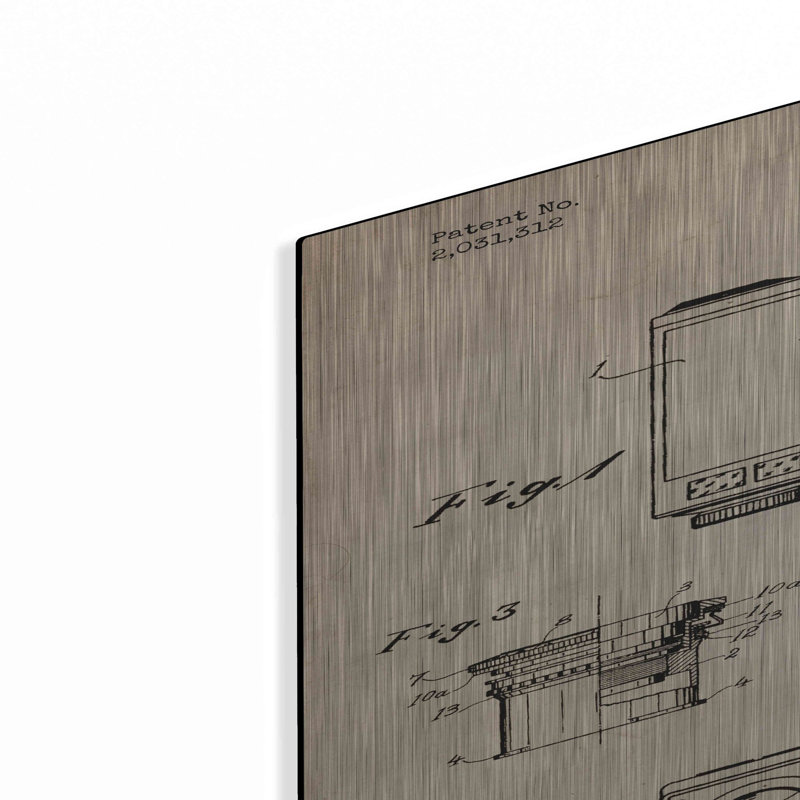 «Caméra, 1936 Blueprint Brevet Parchment», art mural en métal, 12 po x 16 po, H 36 po x l 24 po