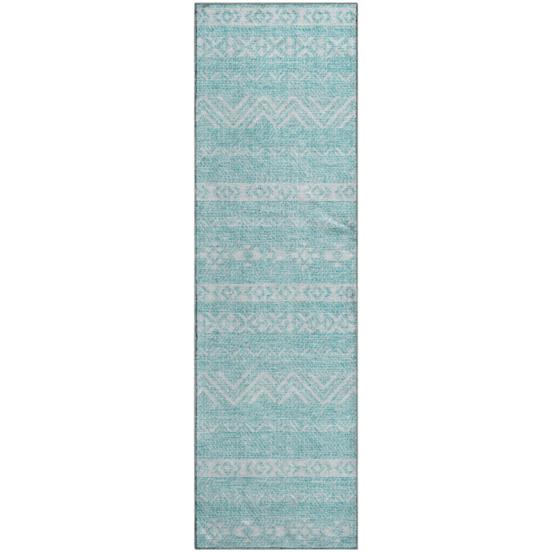 Premium Machine Washable Prisco Teal Rug, Runner 2'3" x 7'6"