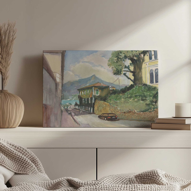 «Street Scene in Lake Como» par Stephen Calcasola, reproduction d'art sur toile, H 12 po x l 16 po