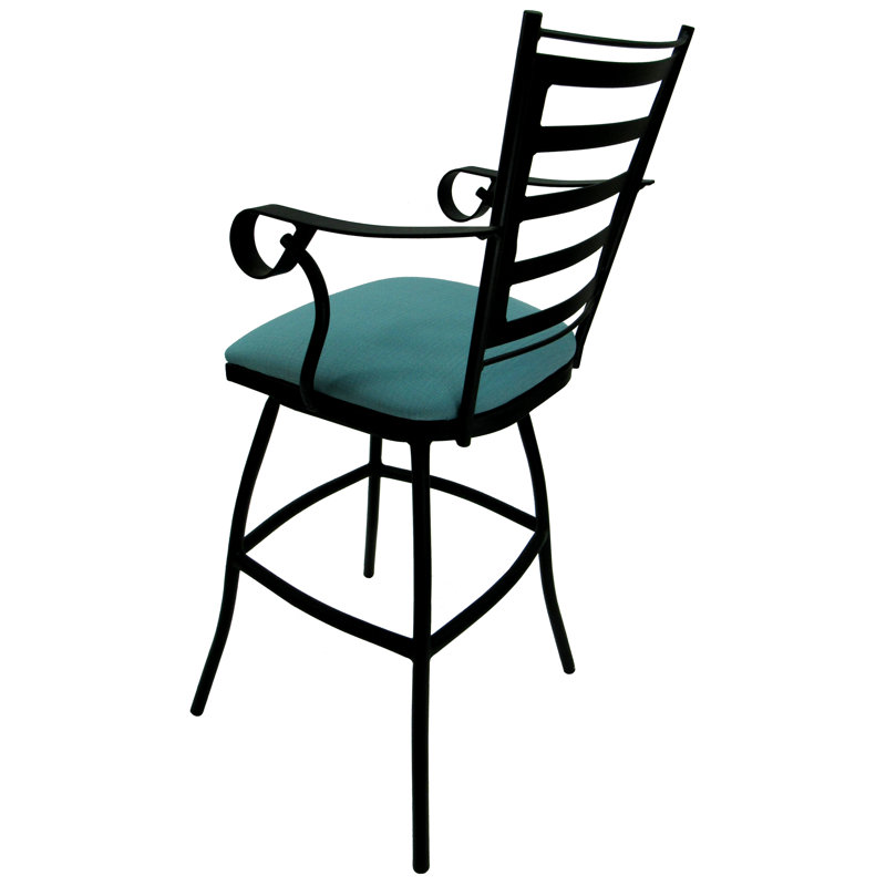 Tabouret de patio d'extérieur 35 po avec coussin Chazz, Lin turquoise, Thermolaquage noir