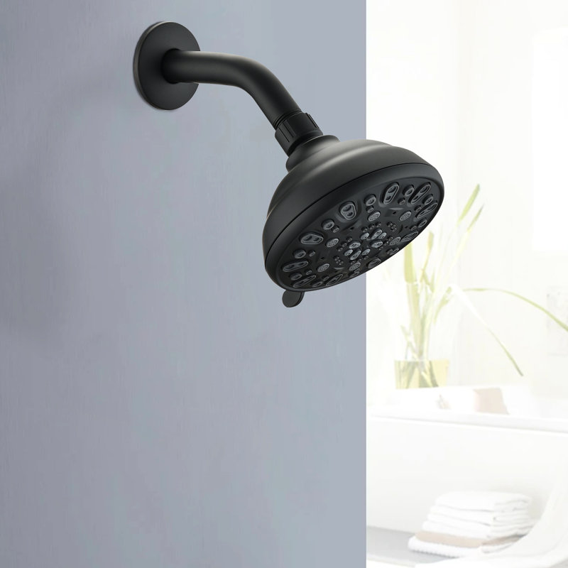 Pomme de douche haute noire matte de 4,72 po - 6 motifs de jet, grande couverture, 1,8 gal / min, modes, facile à nettoyer, débit d'eau