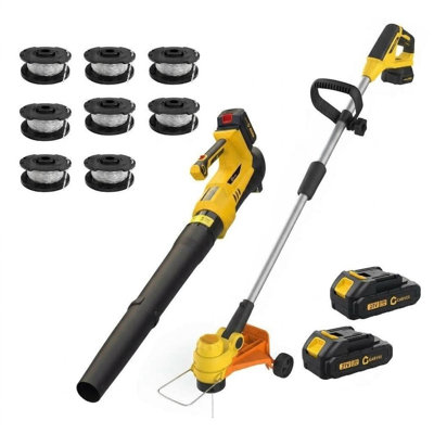 20V Cordless Leaf Blower & String Trimmer Combo – 550CFM 130MPH, 12” Weed Wacker, 2×2.0Ah Battery & Charger Included