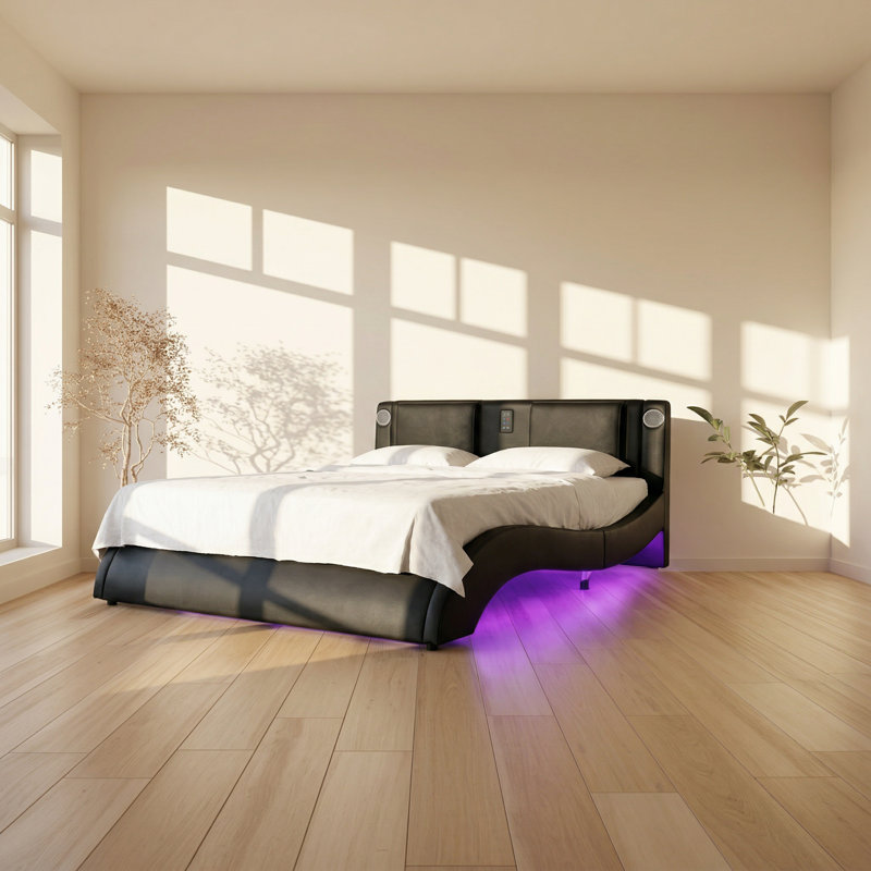 Lit plateforme de massage en similicuir avec haut-parleurs à DEL Bluetooth et l 65 po x P 92 po x H Arising Asia