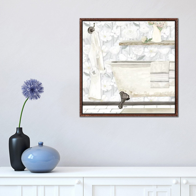 White Floral Bath II by Tara Reed - Print on Canvas, Classic Brown Wood Framed, 93.98 cm H x 93.98 cm W