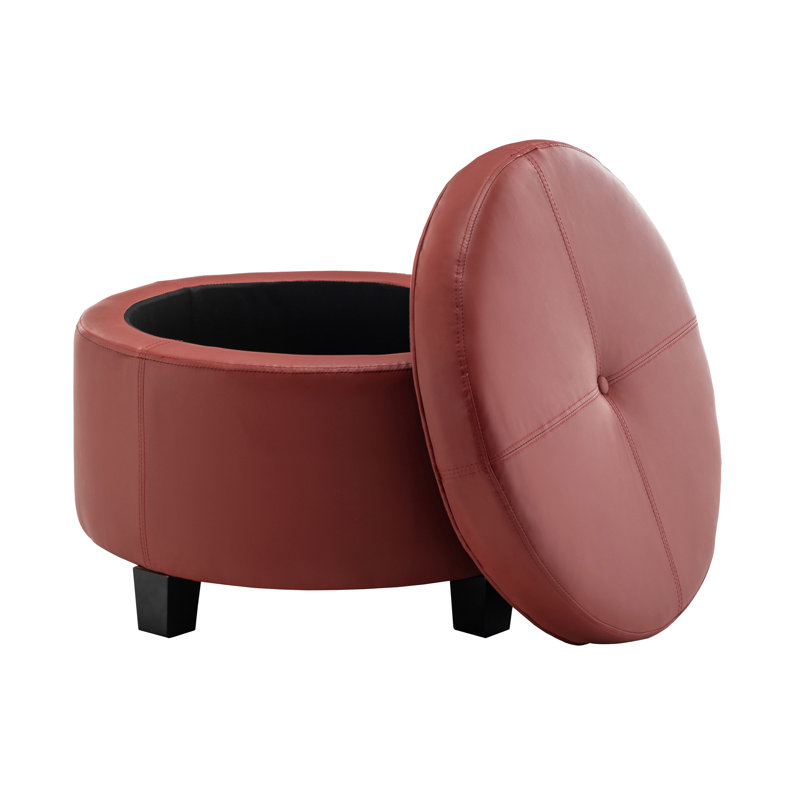 Lecuyer Faux Leather Storage Ottoman with Rubberwood Legs, Reddish Brown