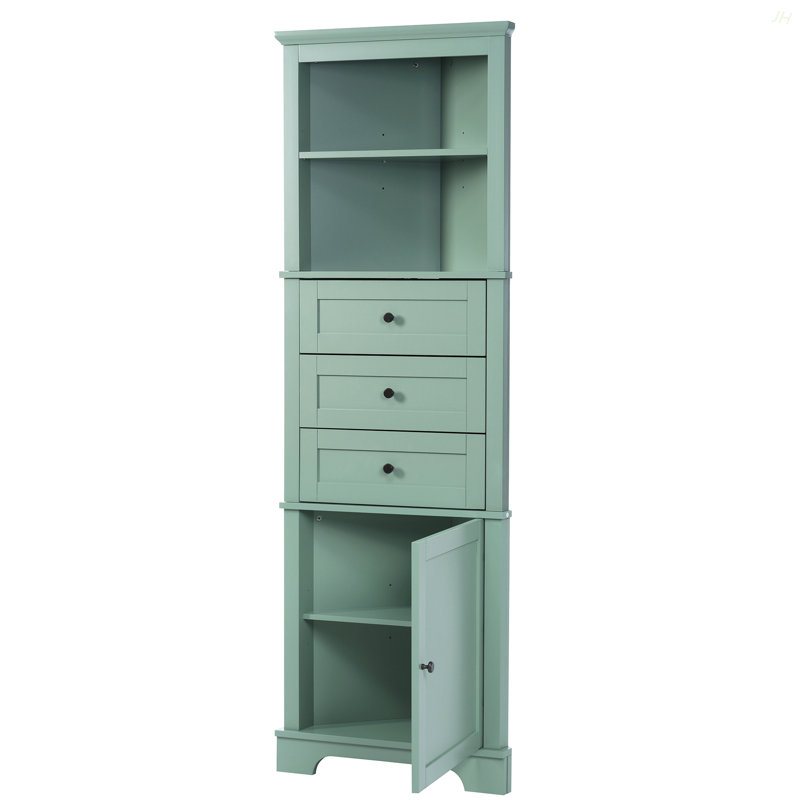 Triangle Tall Cabinet With 3 Drawers And Adjustable Shelves For Bathroom, Kitchen Or Living Room, MDF Board With Painted Finish