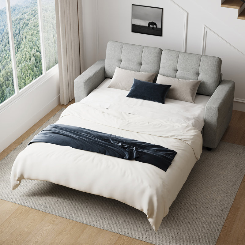 Pull-Out Sleeper Sofa Bed Loveseat Couch, Light Gray