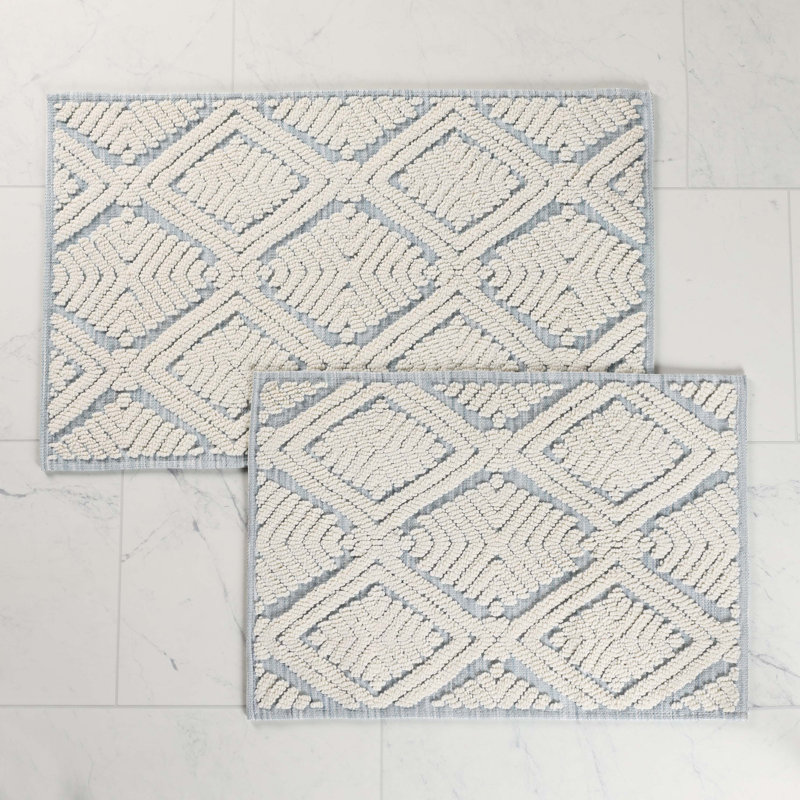 Ensemble de tapis de salle de bain 2 pièces Ceton, Bleu, MOYEN - ensemble 2 pièces