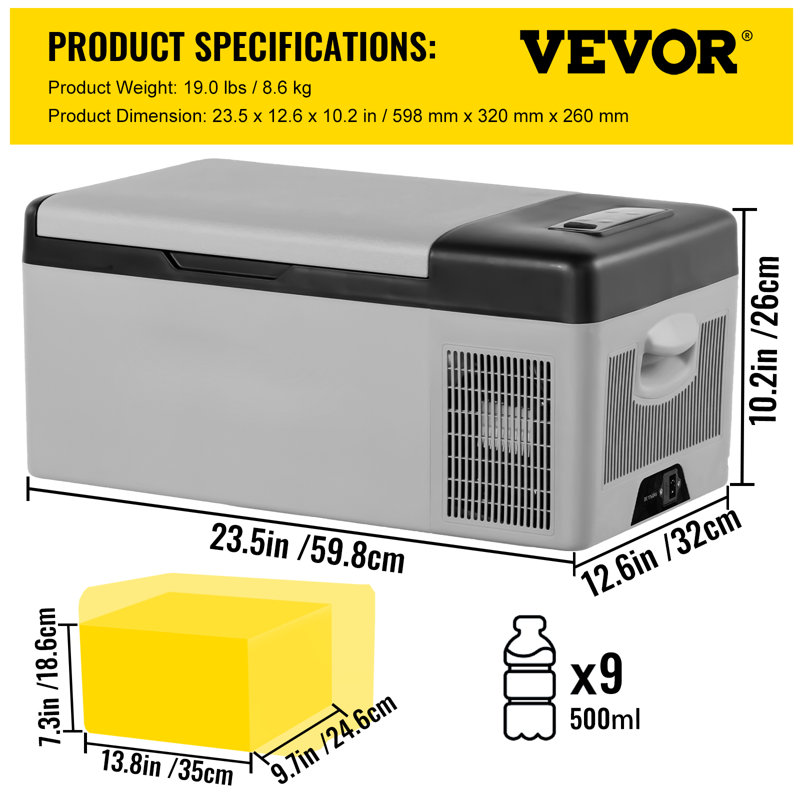 VEVOR 12 Volt Car Refrigerator Portable Freezer 16Qt Truck RV Fridge APP Control