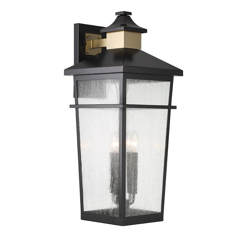 Lanterne murale d'extérieur 4 lumières Savoy House Kingsley en noir mat avec accents laiton chaud, Quatre lumières
