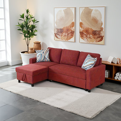 Fluffy Fabric 2 - Piece Convertible Storage Sofa Bed For Living Room