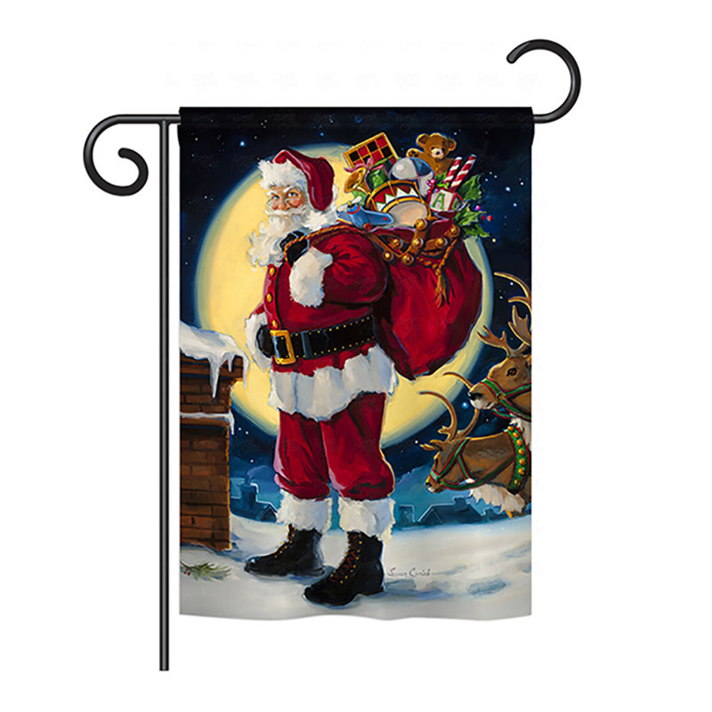 Moonlit santa 2 côtés 19 po x 13 po drapeau de jardin, Rouge pâle, Polyester