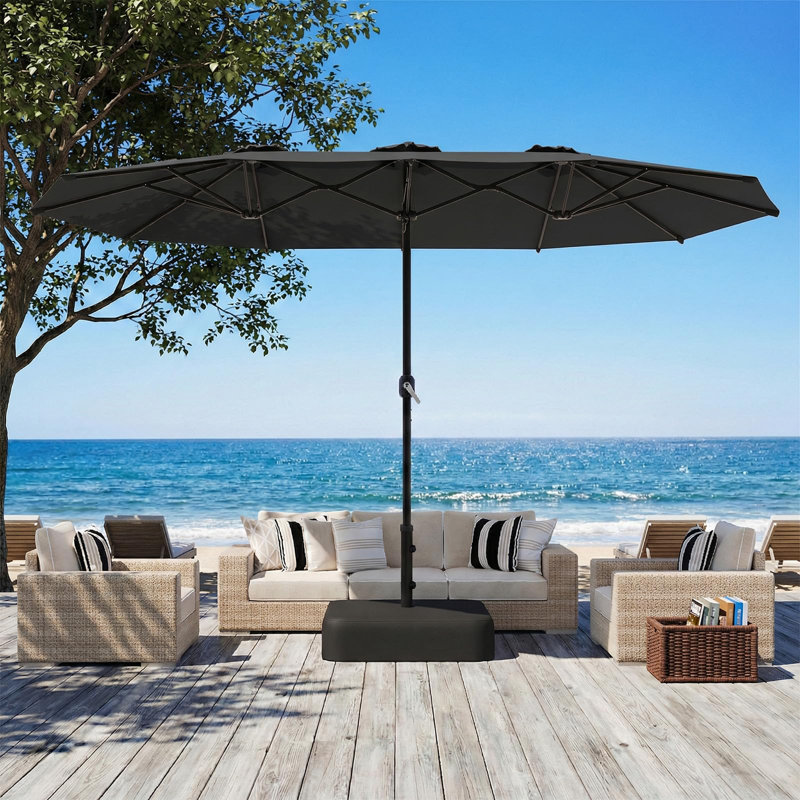 Parasol d'extérieur double face avec base incluse, Noir
