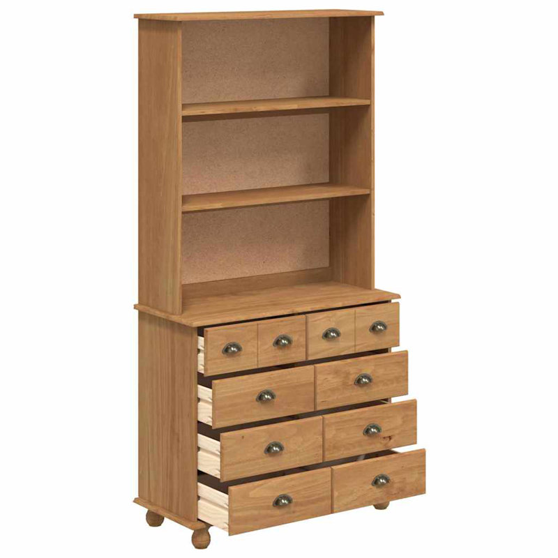 Hutch With Drawer 91 X 40 X 184 Cm Solid Pine Wood, Honey Brown