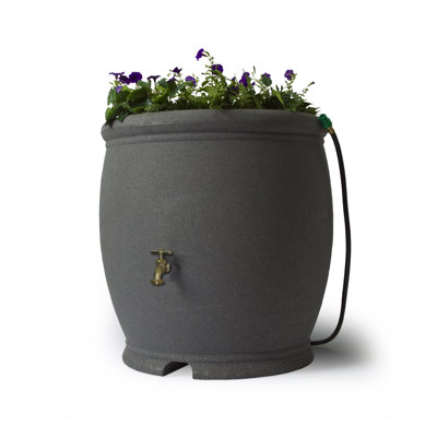 100 Gallon Decorative Plastic Rain Barrel with Planter Top