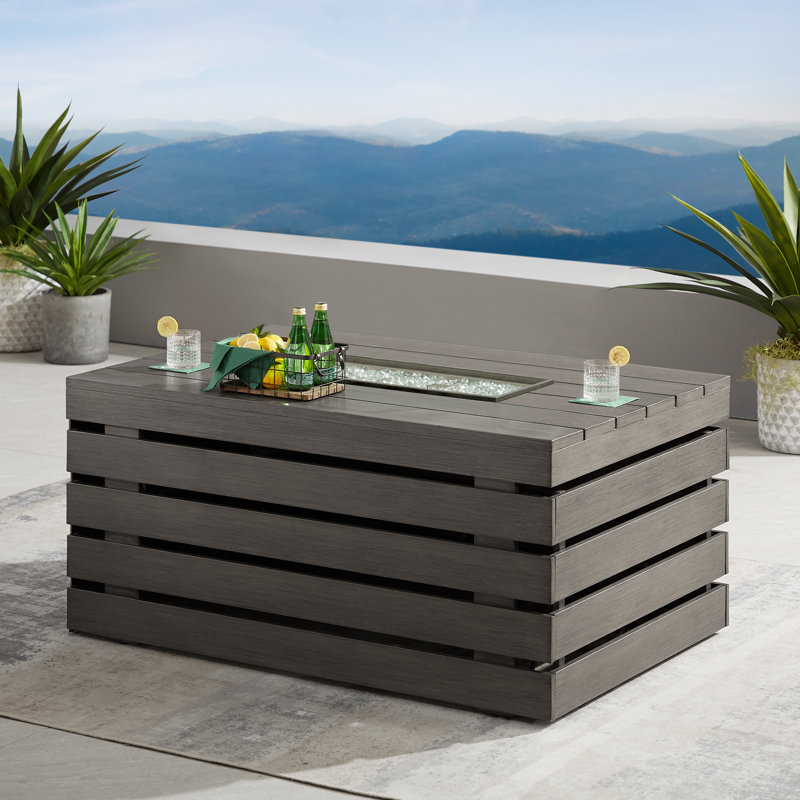Aluminum Propane Outdoor Fire Pit Table with Hidden Fuel Tank Storage & Lid (Fully Assembled), Gray