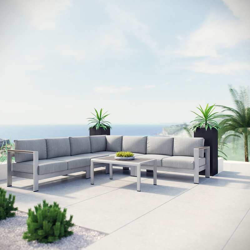 Ensemble de canapé modulaire d'extérieur en aluminium 6 pièces Shore, Gris