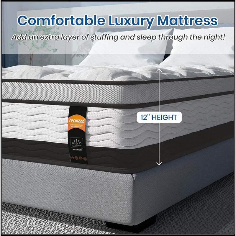 Matelas hybride dans une boîte, mousse viscoélastique imprégnée de gel rafraîchissant et matelas à ressorts ensachés, fermeté moyenne
