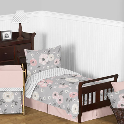 Watercolor Floral 5 Piece Toddler Bedding Set