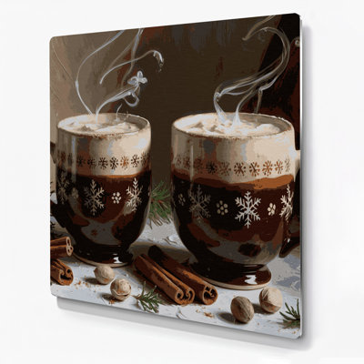 Christmas Eggnog in festive mugs Black Metal Wall Art