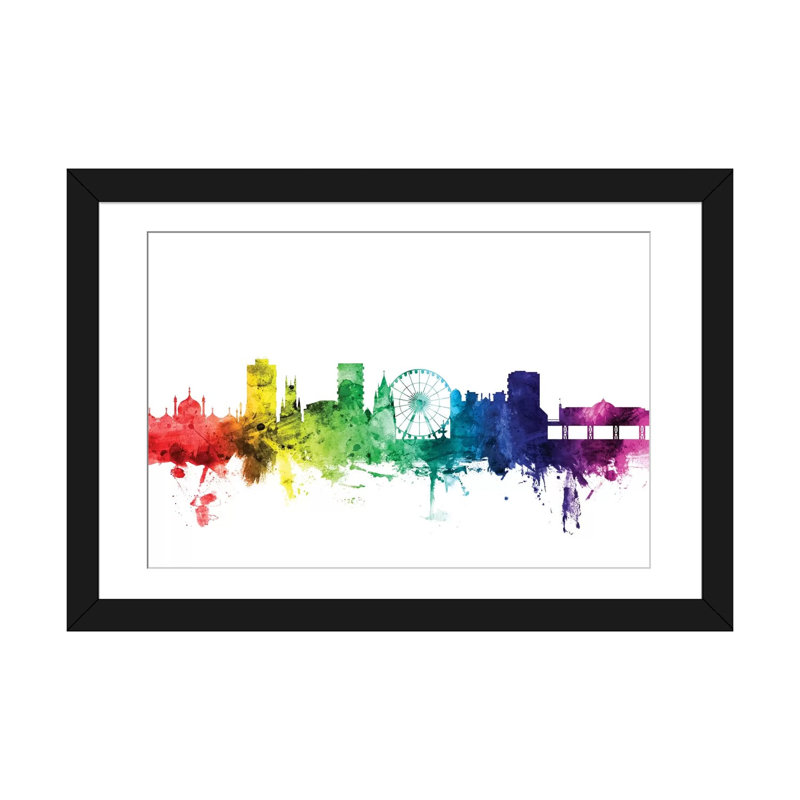 Rainbow Skyline Series: Brighton, Angleterre, Royaume-Uni, impression sur toile tendue, Papier d'art encadré noir, Blanc