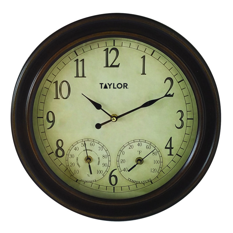 Taylor Indoor/Outdoor Round Gard Clock with Thermometer and Hygrometer