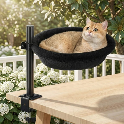 Lit de bureau pour chat avec pince en acier robuste pour divers ordinateurs de bureau, lit réversible lavable à la machine pour grand et chaton, réglable en hauteur à 360 °, nid pour chat d'intérieur, supporte 45 lb, noir