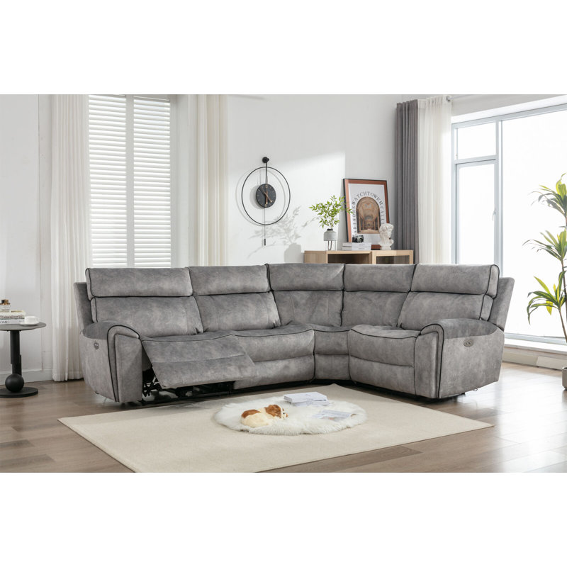 Filton 4 Seater Reclining Sofa & Chaise, Light Grey