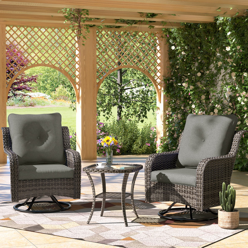 2-Person Wicker Swivel Rocker Seating Group With Cushions Wide Seat, Gray/Gray