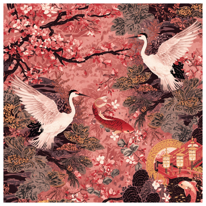 Rideaux de douche Cherry Blossom Cranes, L 70 po x H 72 po