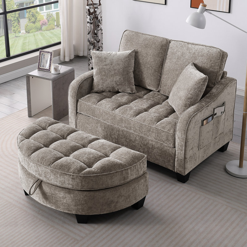 Chaise longue rembourrée avec deux coussins décoratifs et un espace de rangement, Brun