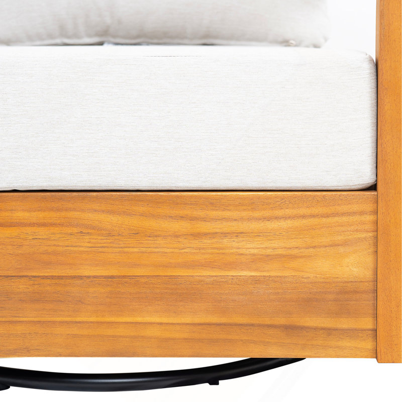 Fauteuil club pivotant en bois Telluride, finition teck avec coussin beige