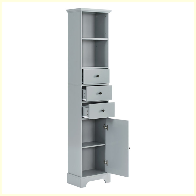 Armoire de salle de bain autoportante Anegada, armoire de rangement haute avec 3 tiroirs et tablettes réglables, Gris clair