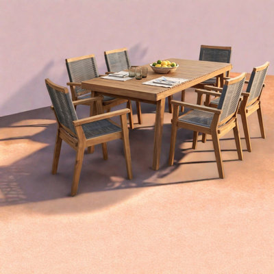 Ensembles de salle à manger de qualité supérieure pour terrasse, salle à manger d'extérieur moderne en bois d'acacia de 69 pouces