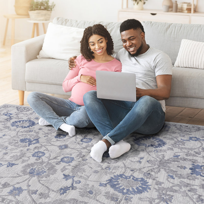 Non-shedding 8x10 Blue Area Rug - Stain , Perfect For Living Room, Study Great Dining Eat-in Kitchen, Rectangle 8' x 10'
