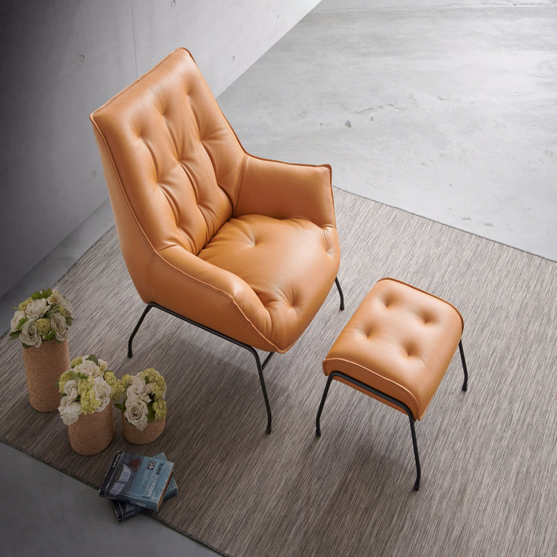 Fauteuil d'appoint et repose-pieds en cuir fleur, Grès