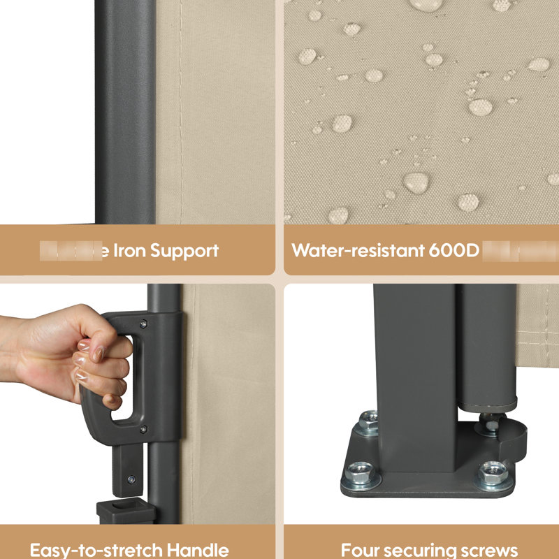 Waterproof Retractable Side Awning, 118" X 71" Beige, , Privacy Solution For Garden, Balcony, Courtyard, Fabric Screen Waterproof, Create Private Space In Patio,