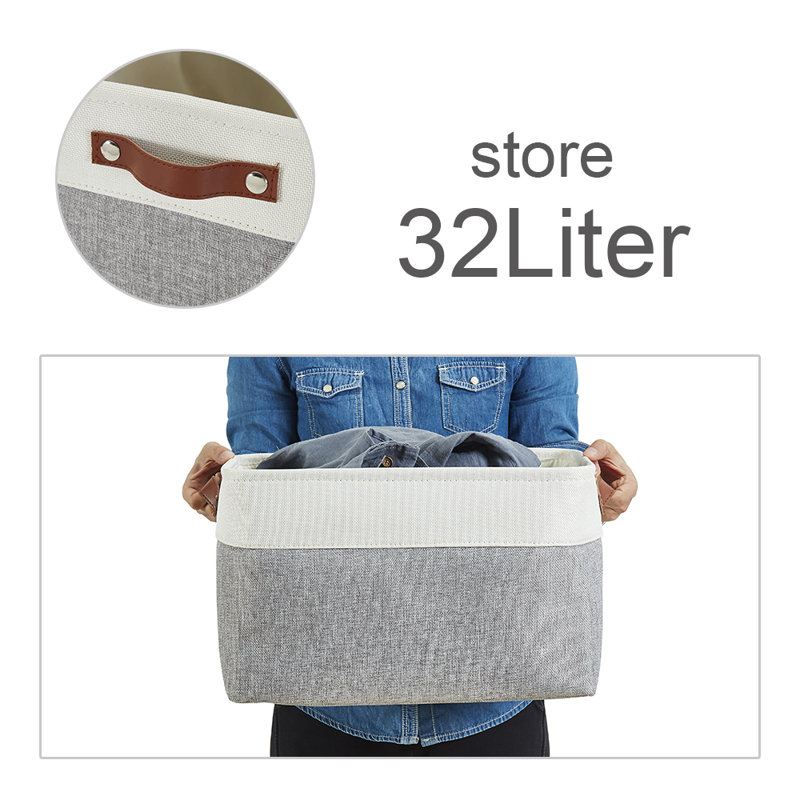 Foldable Fabric Storage Bin, 6, Grey/White