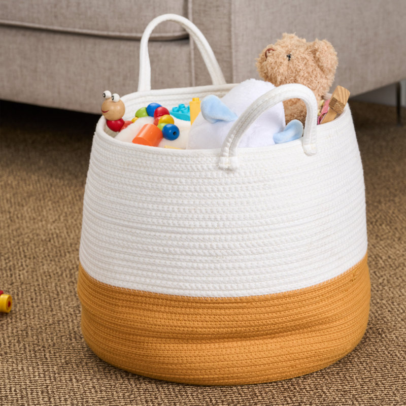 Cotton Round Laundry and Storage Basket - 21.7" x 21.7" x 13", White/Orange