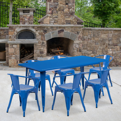 Lubron 31.5'' x 63'' Rectangular Metal Indoor-Outdoor Table Set with 4 Arm Chairs