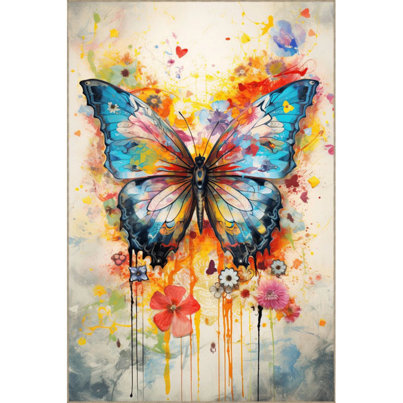 Creative Modern Decorative Carpet With Multicolored Abstract Butterfly Pattern, Rectangle 4'8" x 6'7"