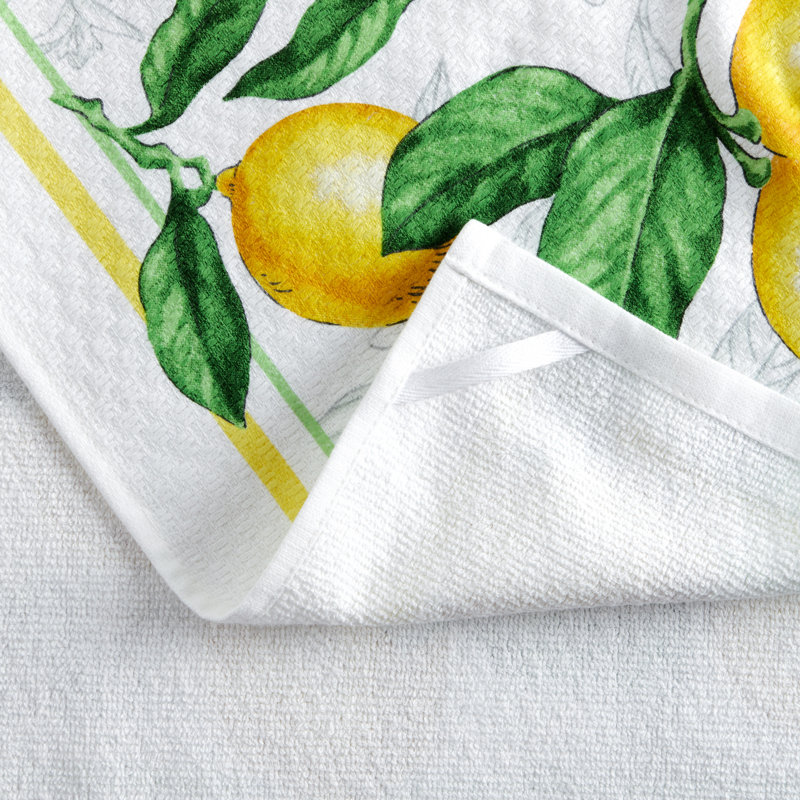 Lemon Print Cotton Kitchen Towel and Mitt Set, 4-Pack