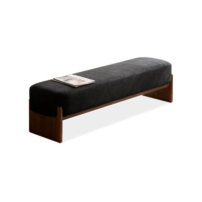 Modern Black Solid Wood Upholstered Bench