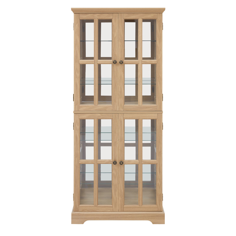 Curio Display Cabinet,Antique Display Cabinet with Glass Doors Adjustable Shelves for Collectibles Four Door Design Vintage Showcase for Home or Office Antique Display Case E26 Bulb Included  WHI